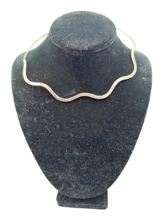 Vintage Sterling Silver 925 Wavy Choker Minimalist Choker Necklace