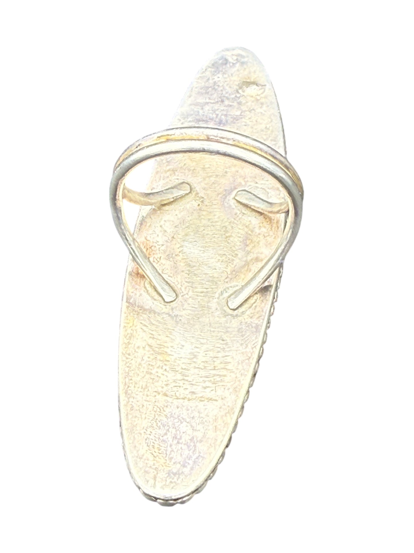 Vintage Long Oval Statement Ring With Plume Agate In Sterling Silver Setting - Size 6.5