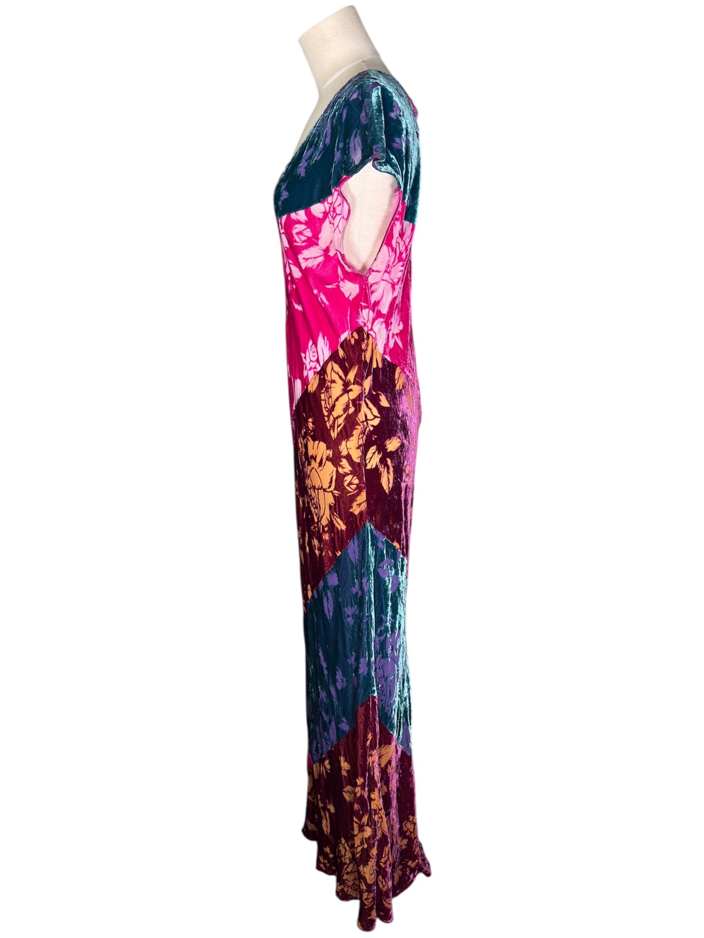 Modern Johnny Was Jade Bohemian Velvet Floral Patchwork Maxi Dress