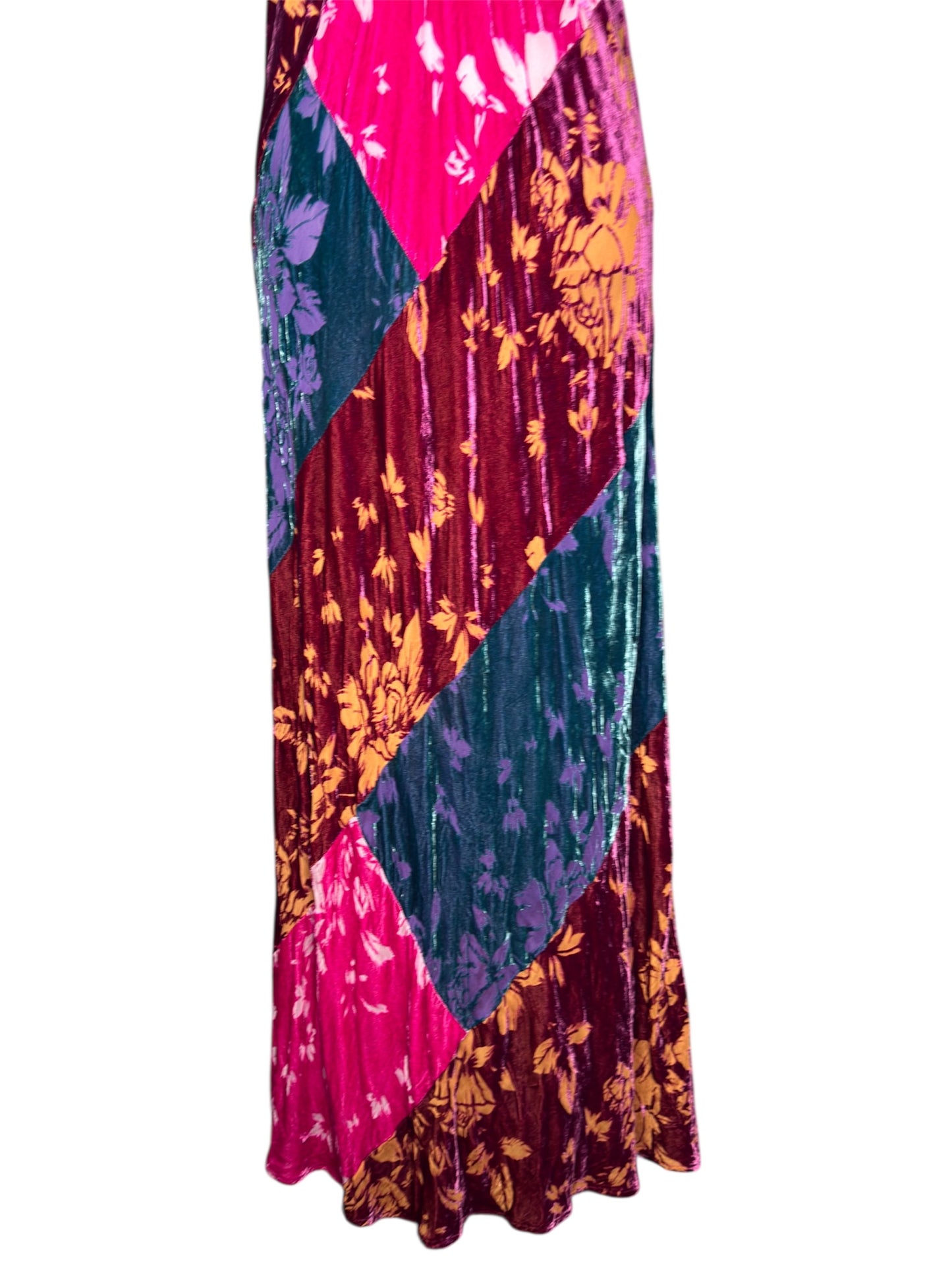 Modern Johnny Was Jade Bohemian Velvet Floral Patchwork Maxi Dress