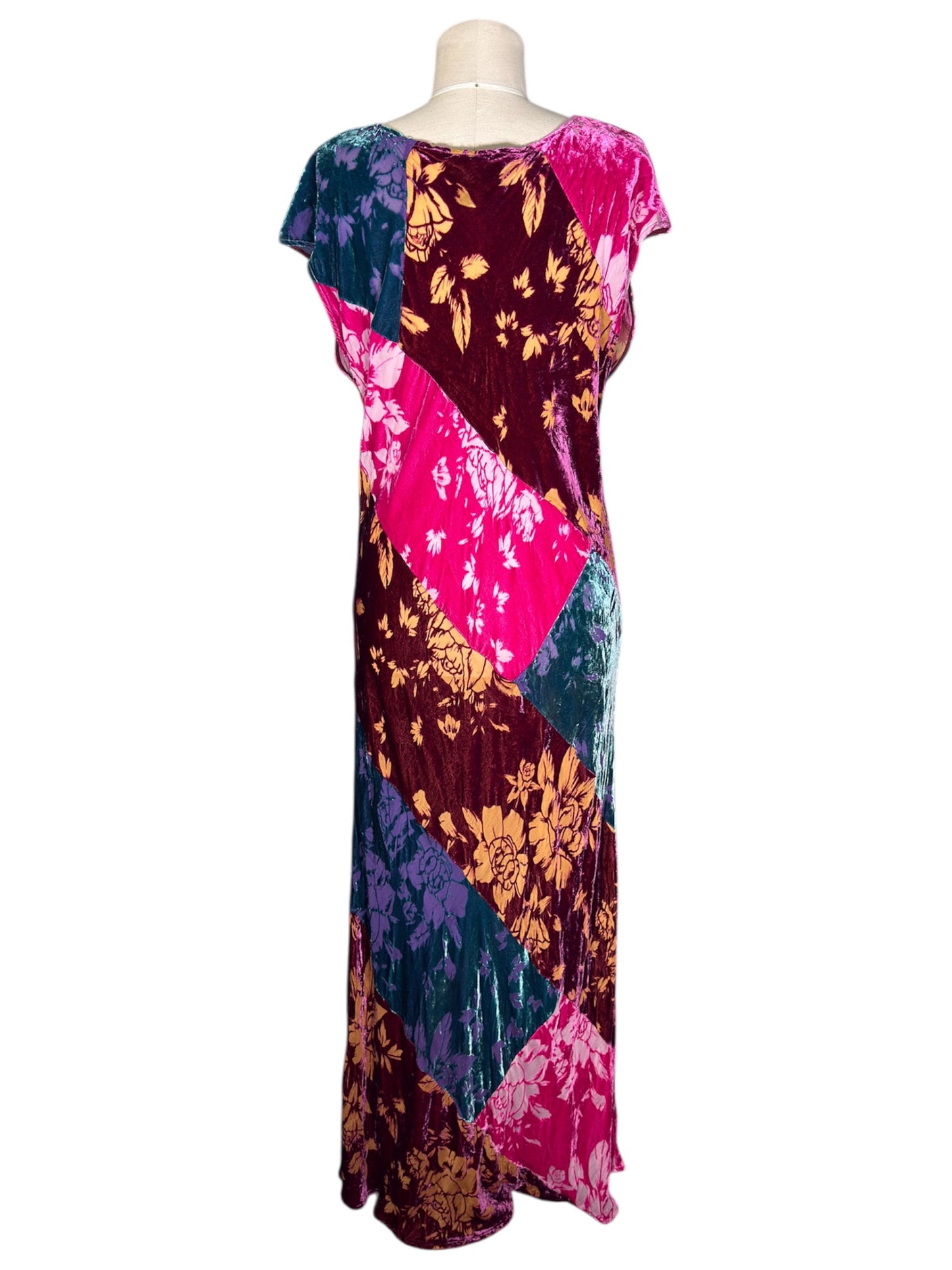 Modern Johnny Was Jade Bohemian Velvet Floral Patchwork Maxi Dress