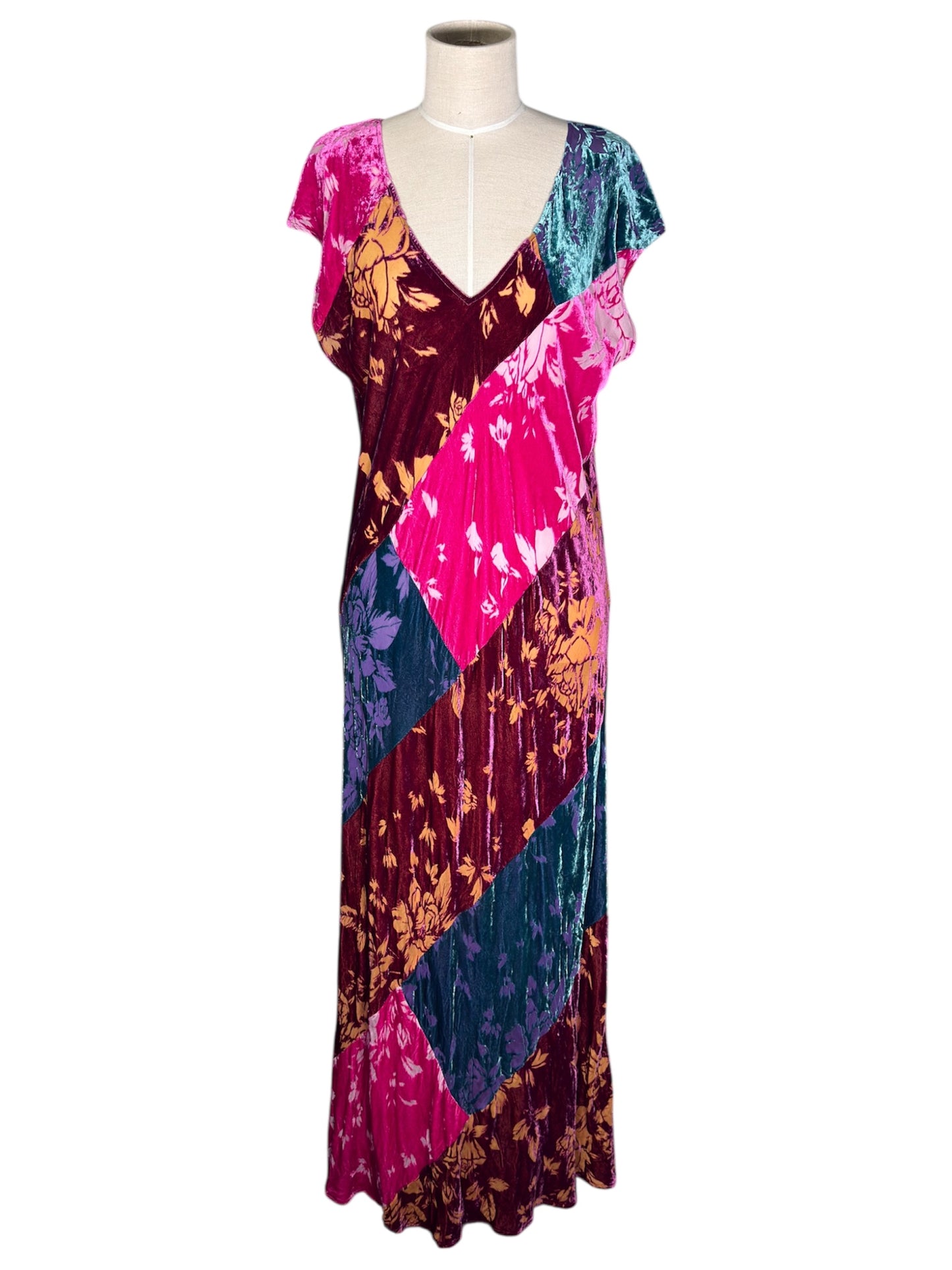 Modern Johnny Was Jade Bohemian Velvet Floral Patchwork Maxi Dress