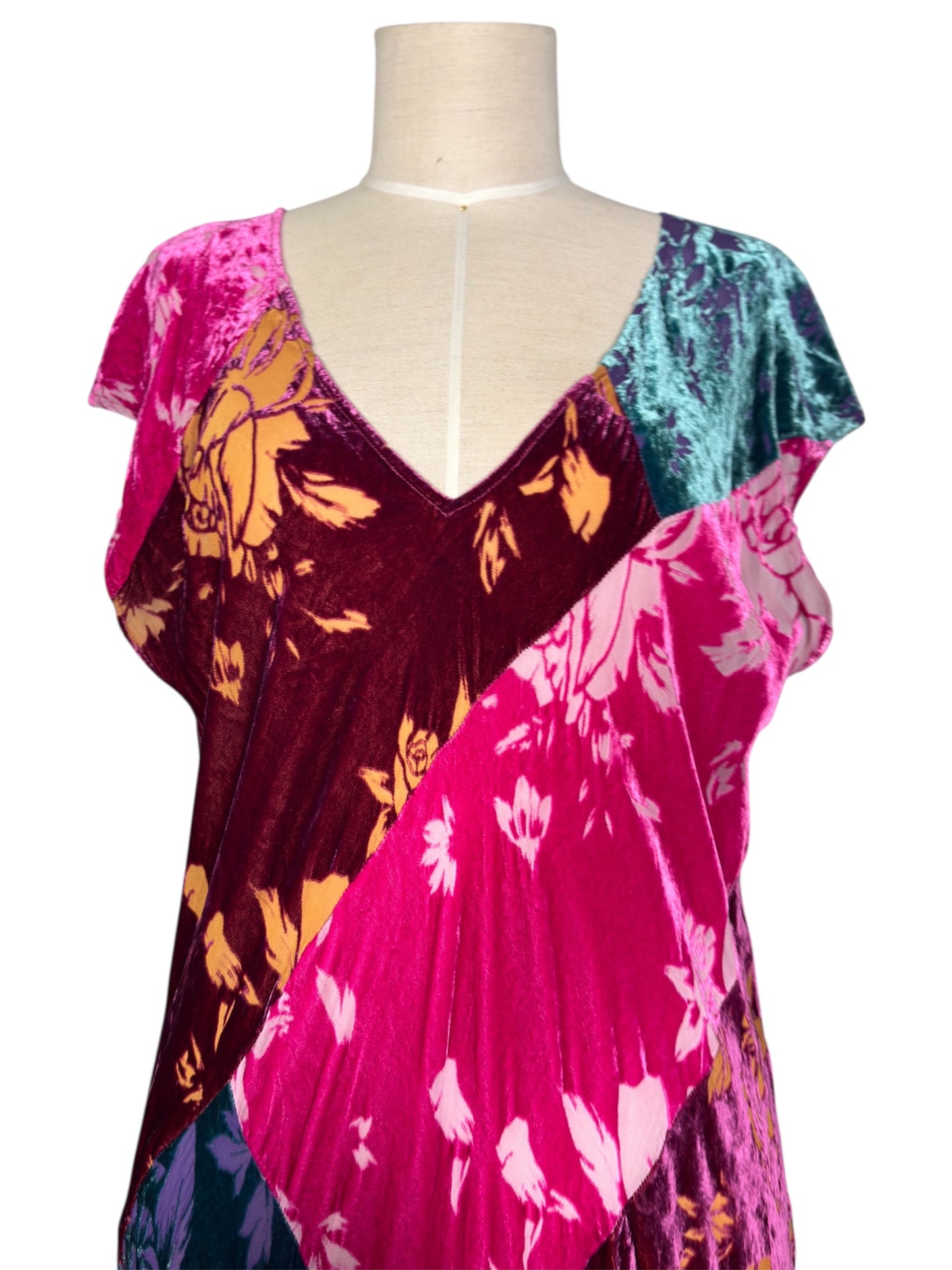 Modern Johnny Was Jade Bohemian Velvet Floral Patchwork Maxi Dress