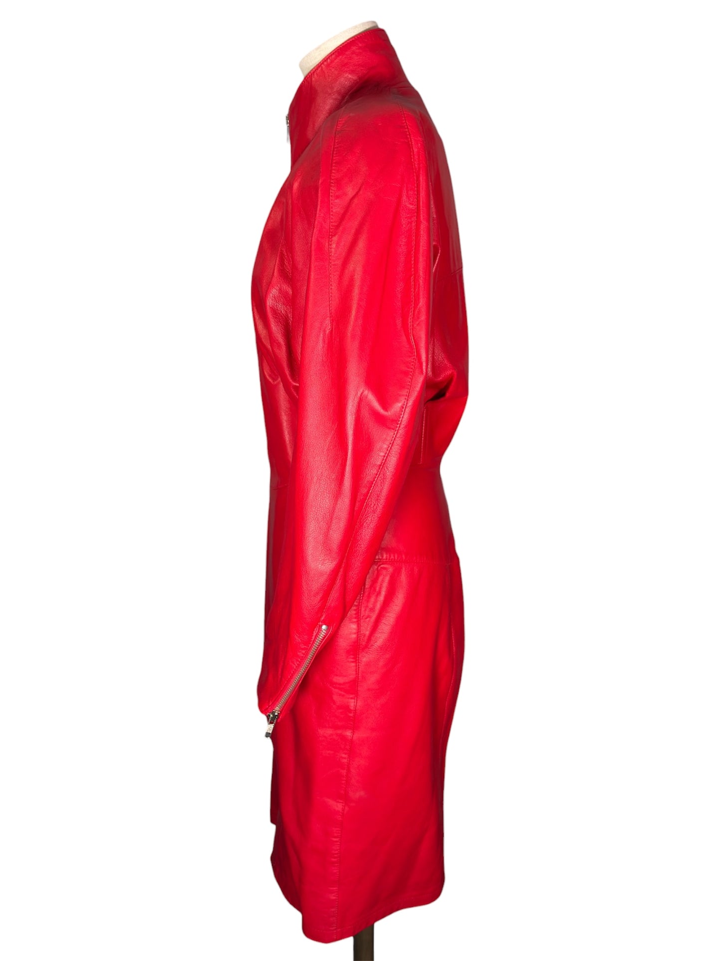 80s Michael Hoban North Beach Leather Red Leather Zip Front Dress