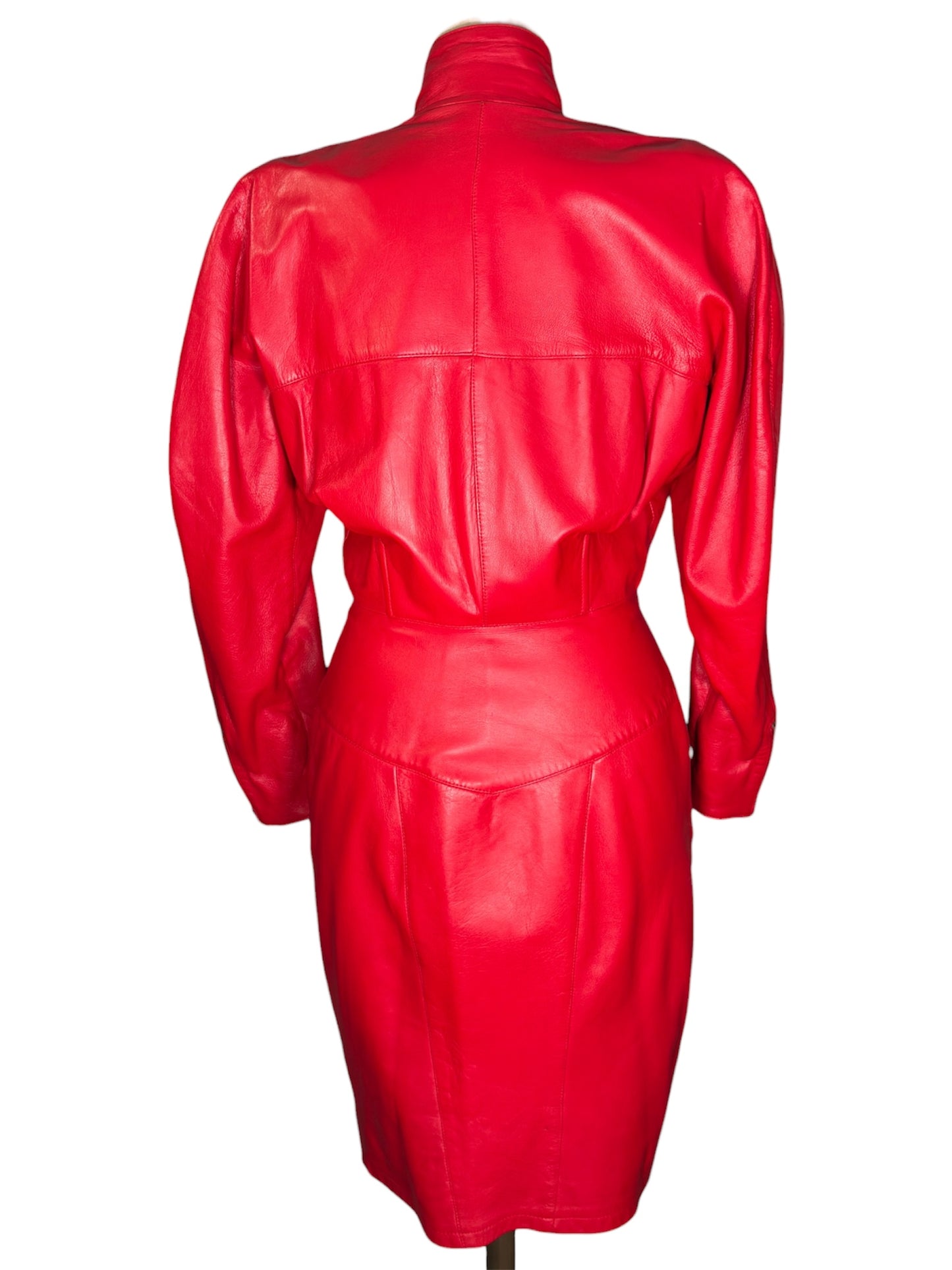 80s Michael Hoban North Beach Leather Red Leather Zip Front Dress