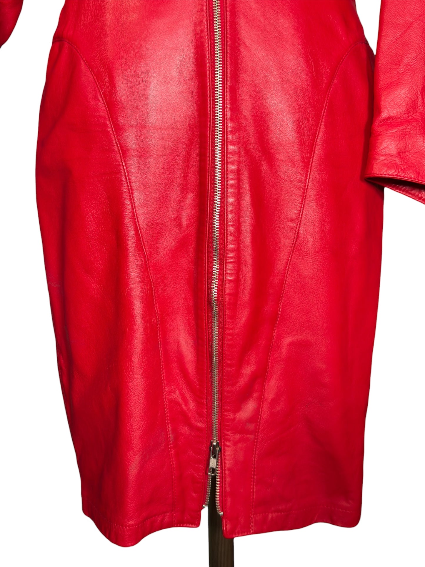 80s Michael Hoban North Beach Leather Red Leather Zip Front Dress