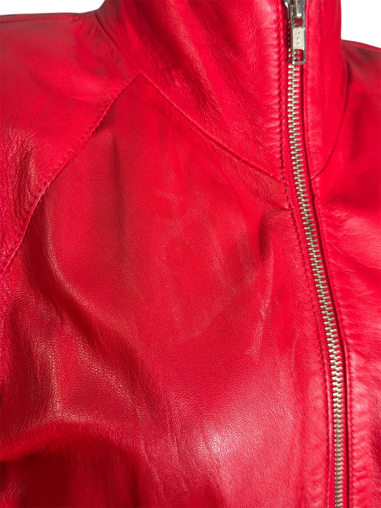 80s Michael Hoban North Beach Leather Red Leather Zip Front Dress