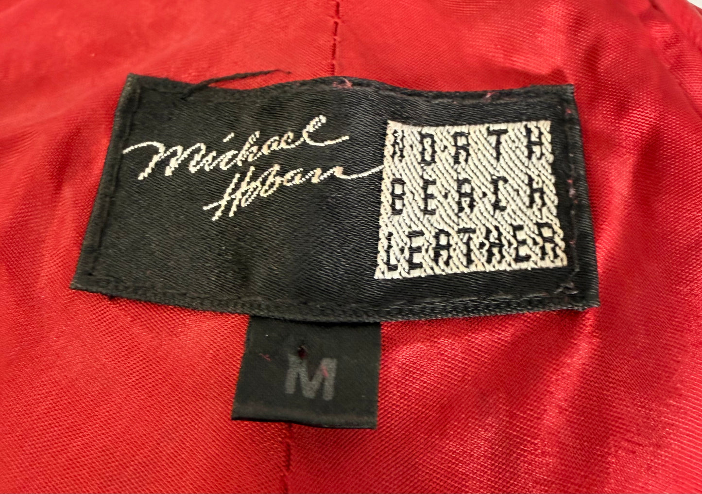 80s Michael Hoban North Beach Leather Red Leather Zip Front Dress