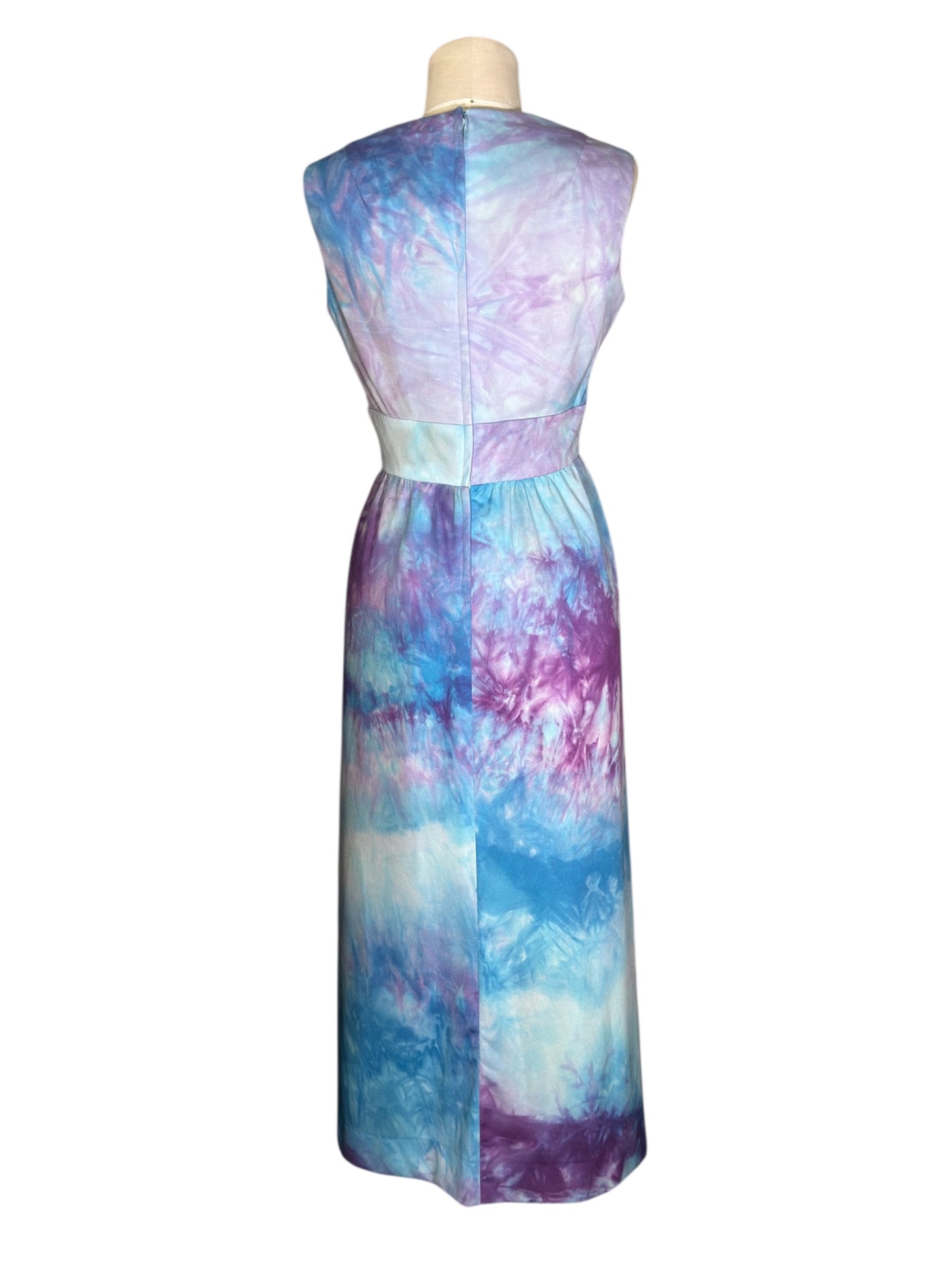 1970s Don Luis Tie-Dye Blue And Purple Two Piece Maxi Dress And Sheer Duster Set