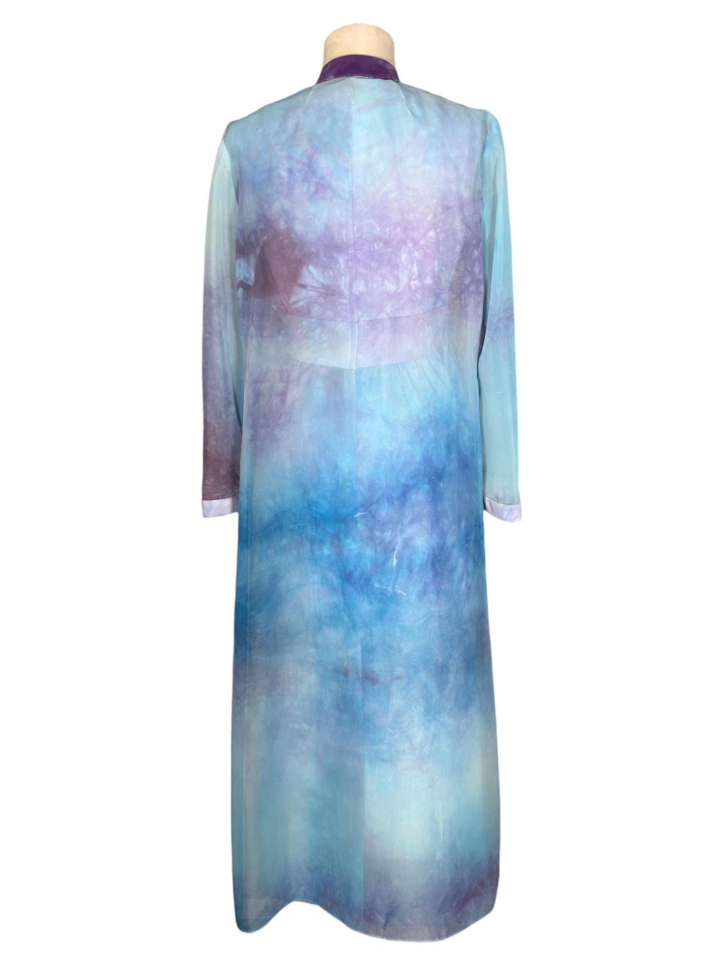 1970s Don Luis Tie-Dye Blue And Purple Two Piece Maxi Dress And Sheer Duster Set