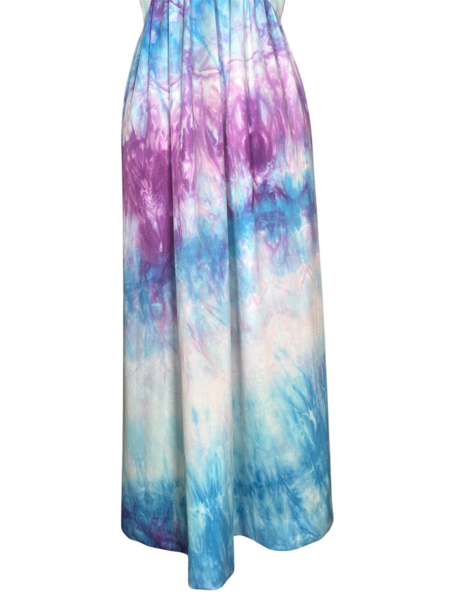 1970s Don Luis Tie-Dye Blue And Purple Two Piece Maxi Dress And Sheer Duster Set