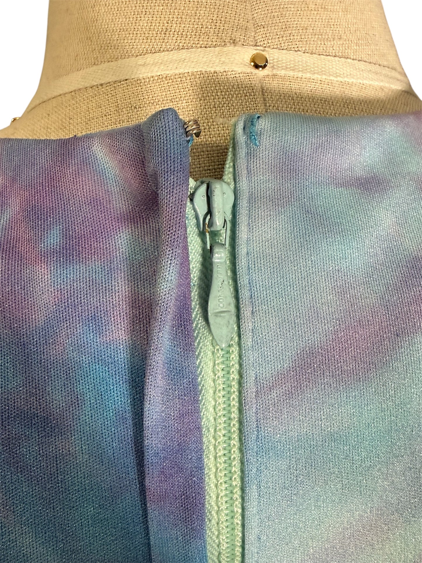 1970s Don Luis Tie-Dye Blue And Purple Two Piece Maxi Dress And Sheer Duster Set