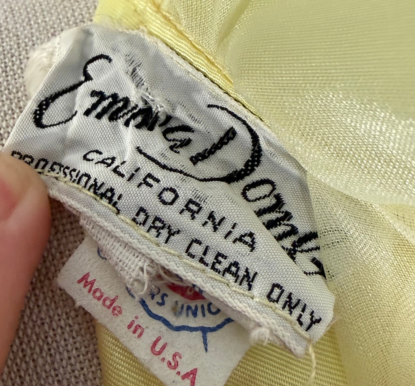 1970s Emma Domb Ruffled Sheer Yellow Maxi Gown