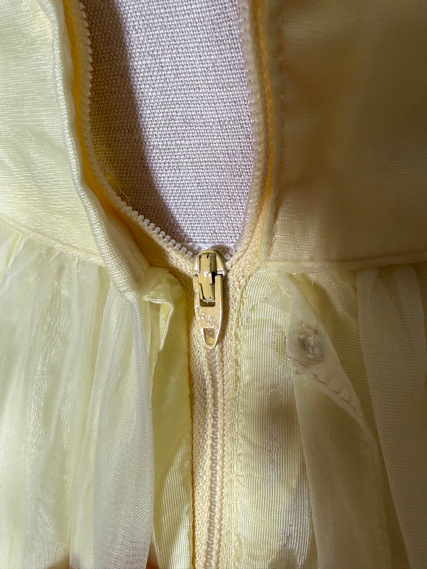 1970s Emma Domb Ruffled Sheer Yellow Maxi Gown