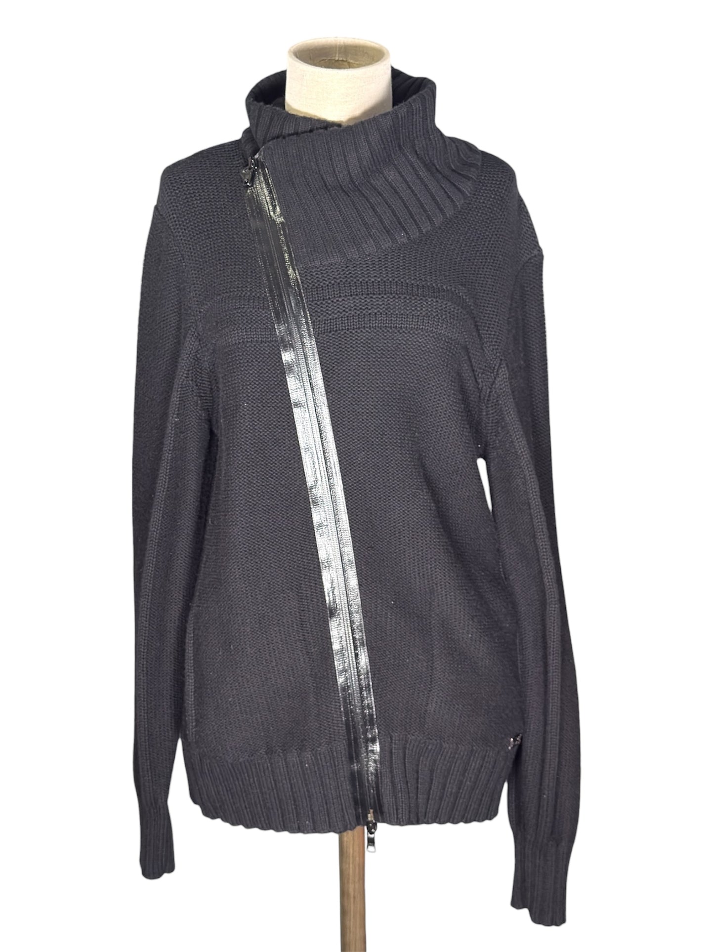 Armani Exchange Black Knit Sweater With Asymmetric Zipper