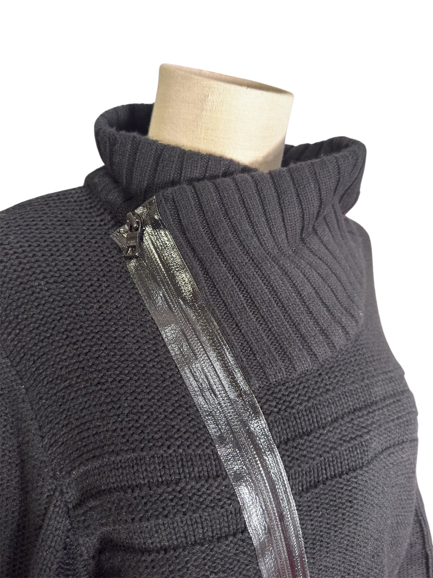 Armani Exchange Black Knit Sweater With Asymmetric Zipper