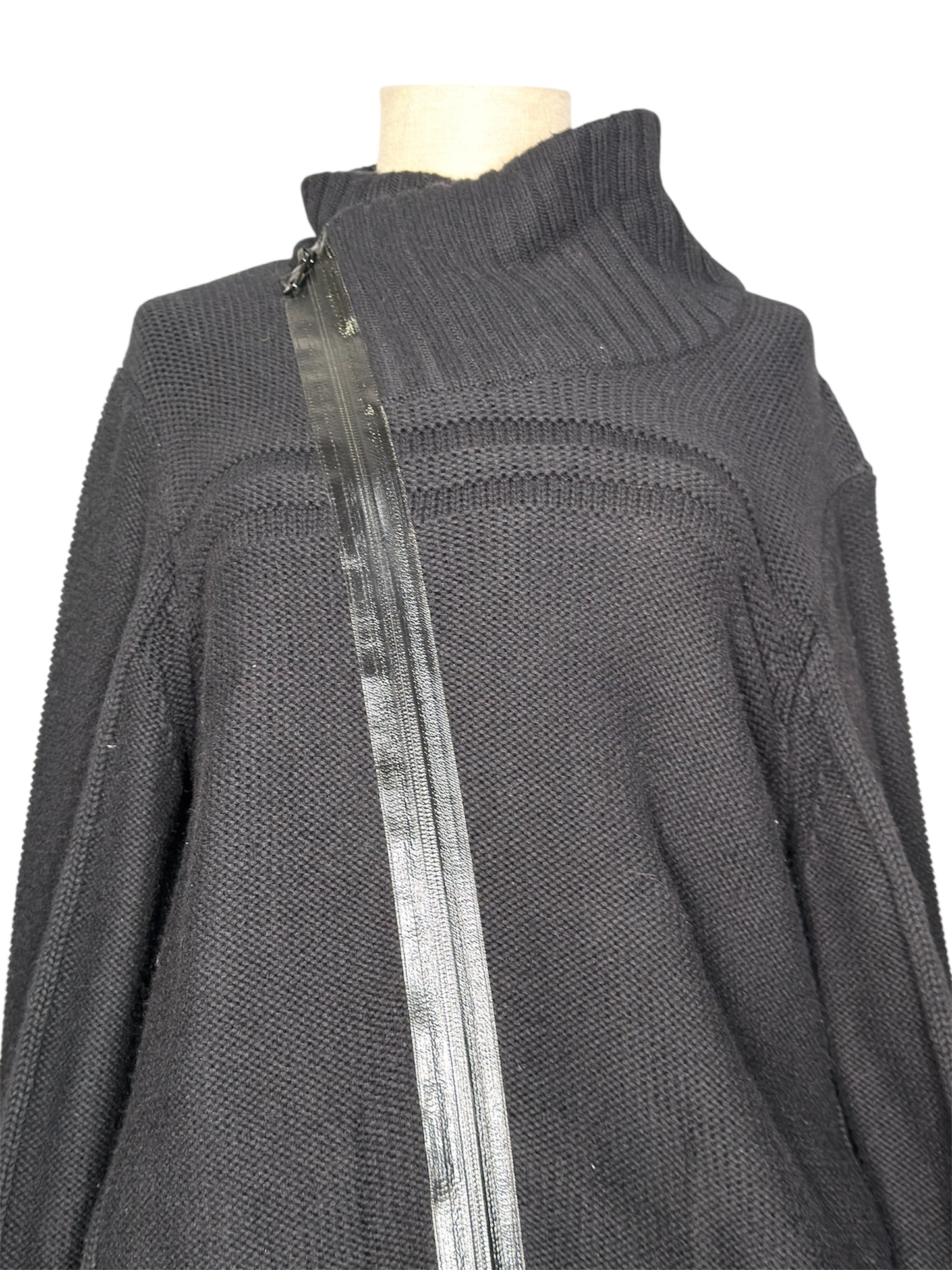 Armani Exchange Black Knit Sweater With Asymmetric Zipper