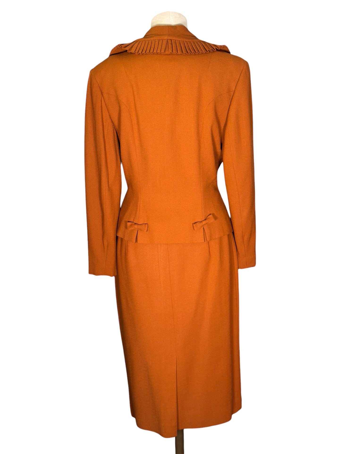 1950s Lilli Ann Wool Skirt Suit With Pleated Shawl Collar And Bow Detail