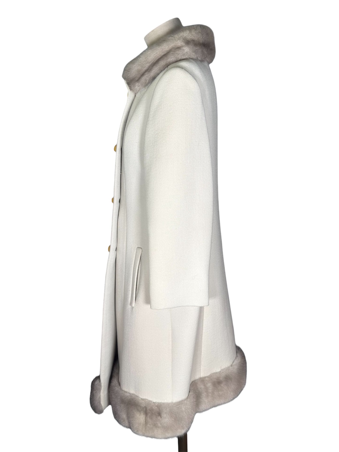 1960s Saks Fifth Avenue Wool And Mink Fur Trim Coat And Hat Set - NWT