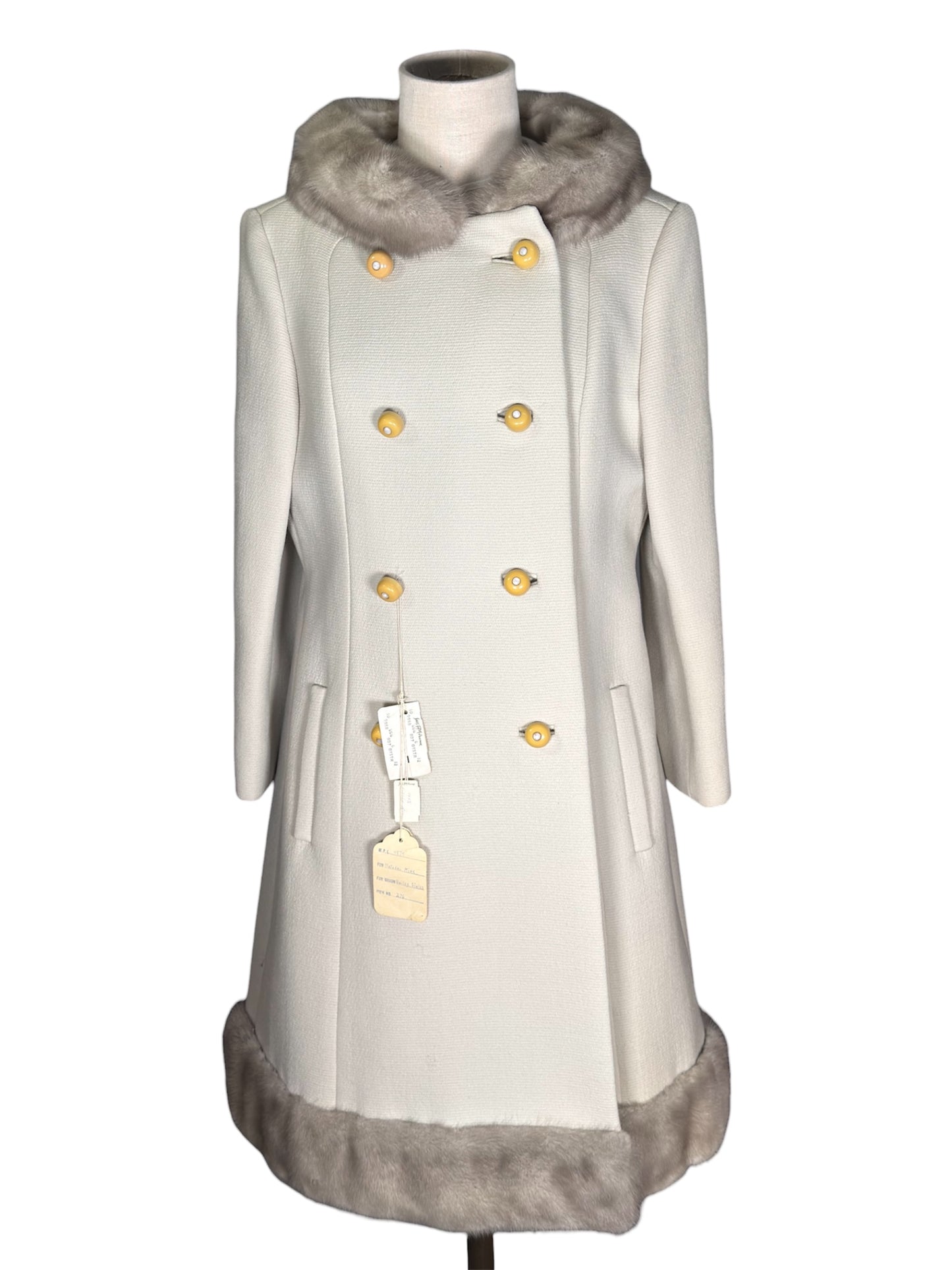 1960s Saks Fifth Avenue Wool And Mink Fur Trim Coat And Hat Set - NWT