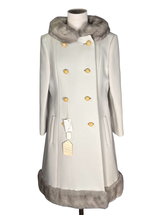 1960s Saks Fifth Avenue Wool And Mink Fur Trim Coat And Hat Set - NWT