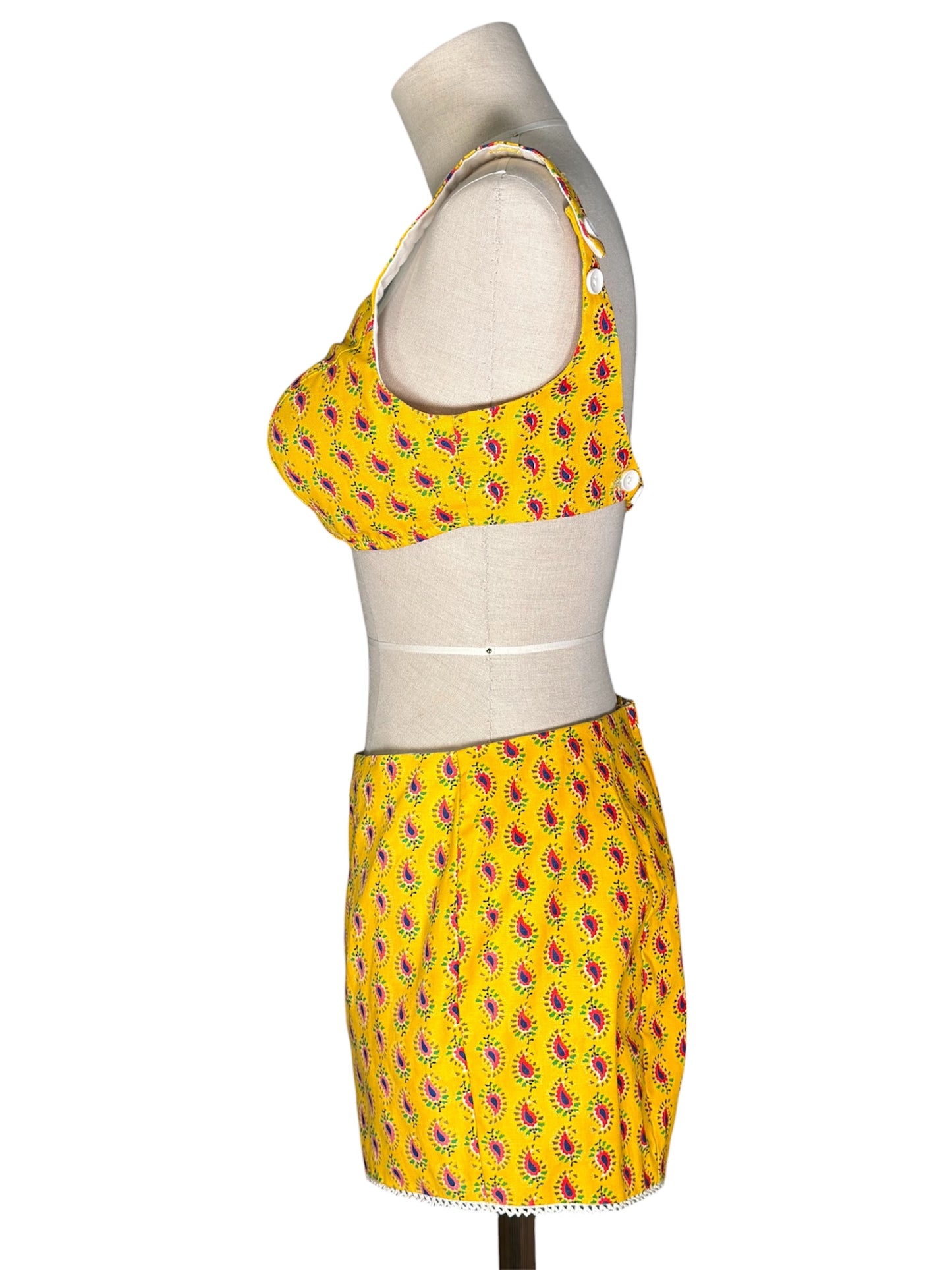 1960s Two Piece Bikini Set Cotton Paisley Print