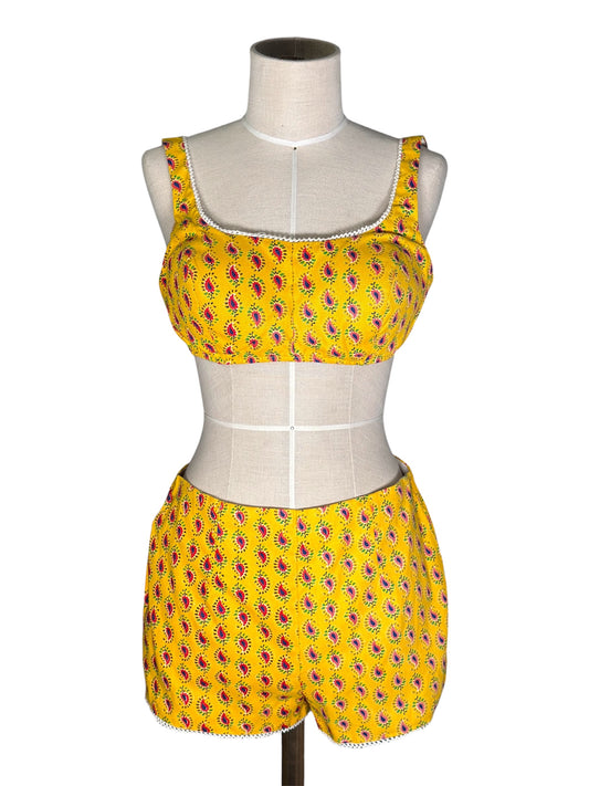 1960s Two Piece Bikini Set Cotton Paisley Print