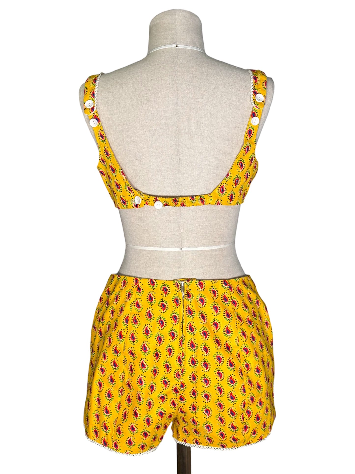 1960s Two Piece Bikini Set Cotton Paisley Print