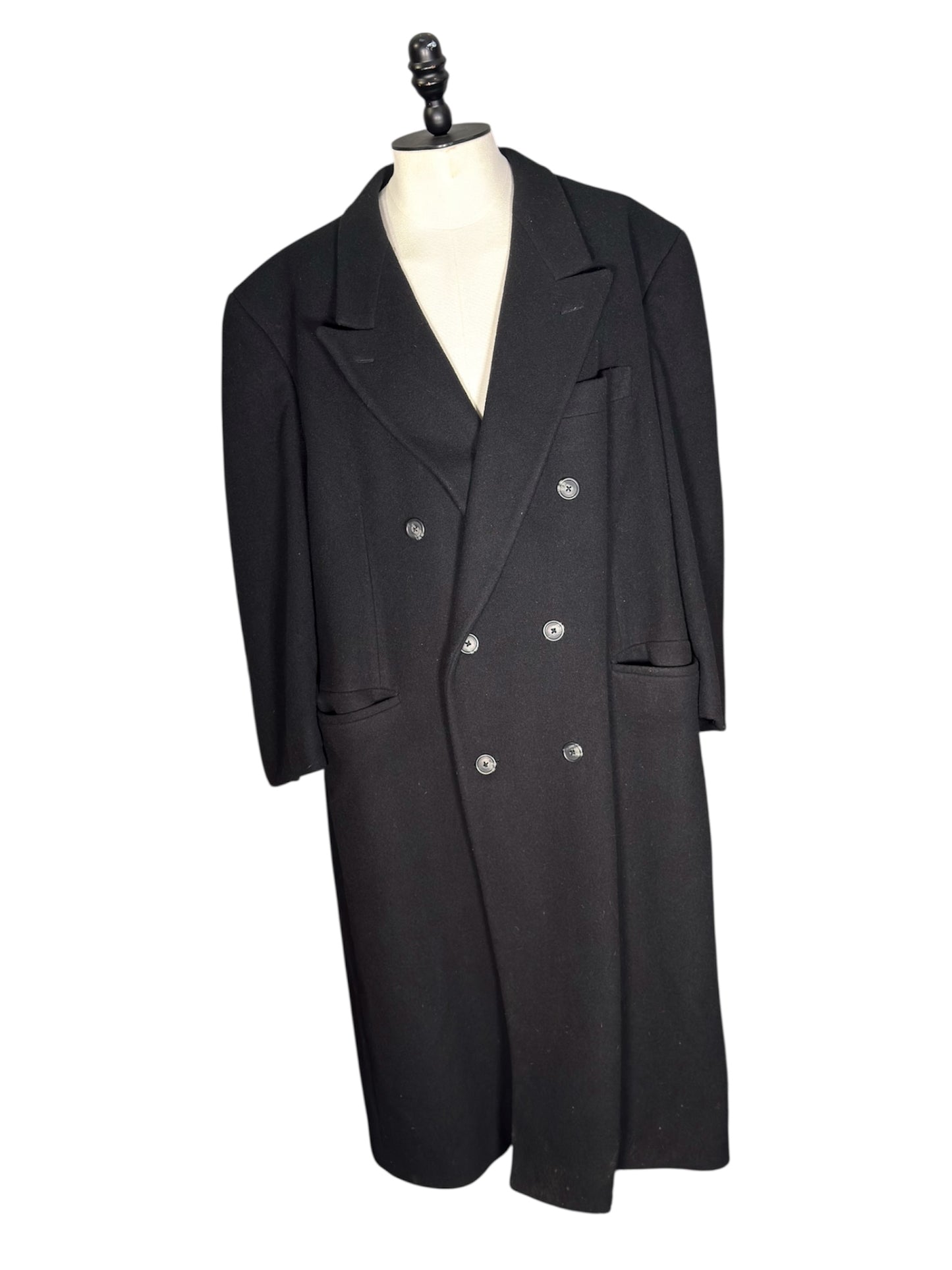 1980s Christian Dior Wool Overcoat Double-Breasted Black Long Formal