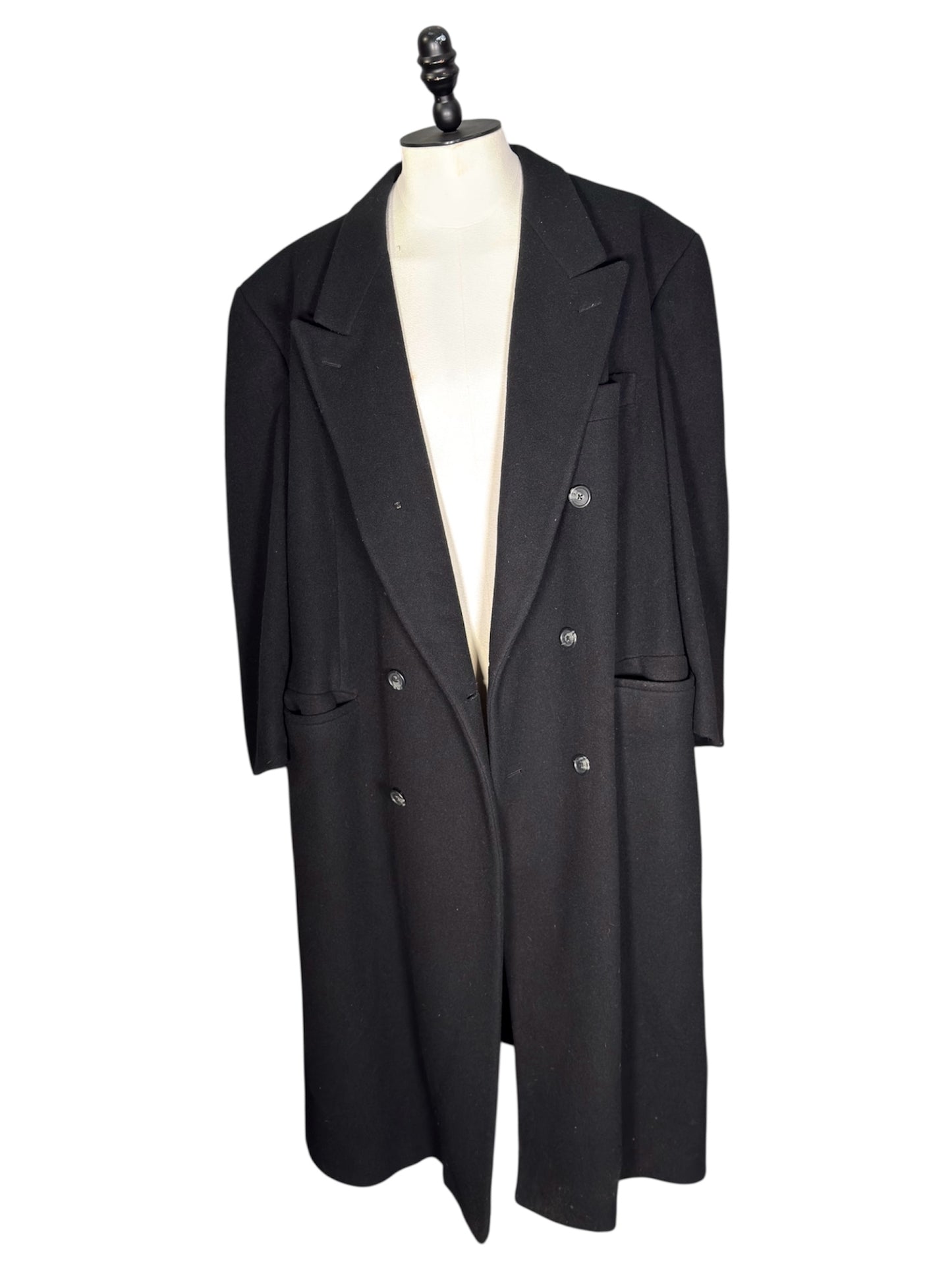 1980s Christian Dior Wool Overcoat Double-Breasted Black Long Formal