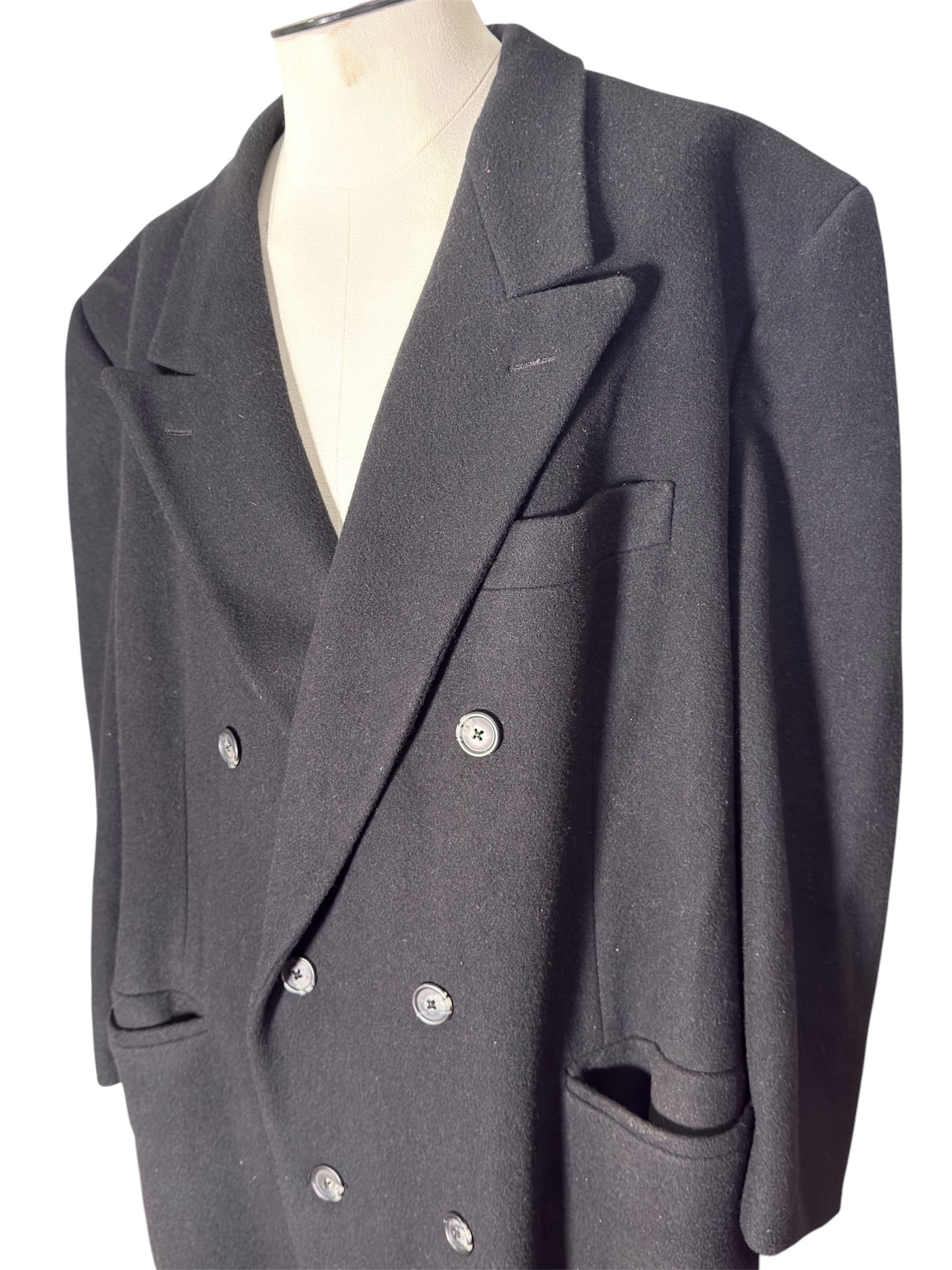1980s Christian Dior Wool Overcoat Double-Breasted Black Long Formal