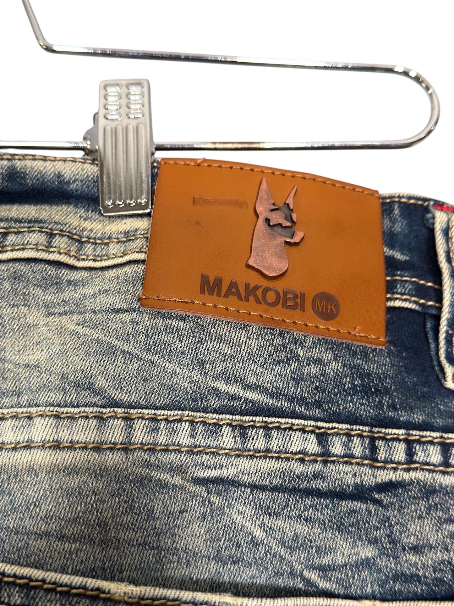 Modern Makobi Distressed Denim Cargo Streetwear Jeans With Buckle Pocket Details