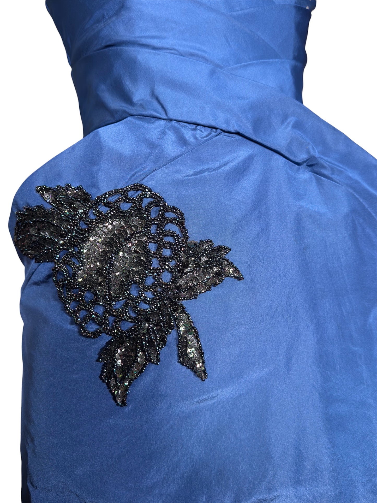 1950s Ceil Chapman Fitted Blue Dress With Beaded Appliqué