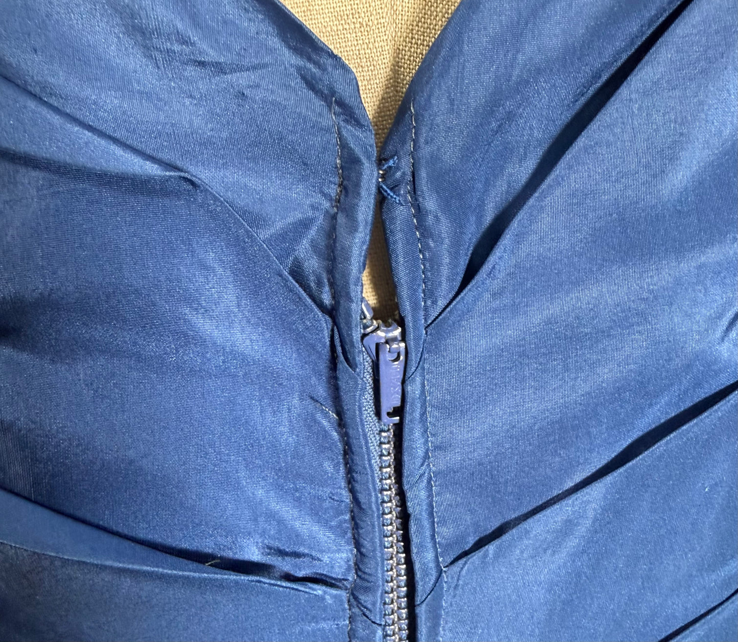 1950s Ceil Chapman Fitted Blue Dress With Beaded Appliqué