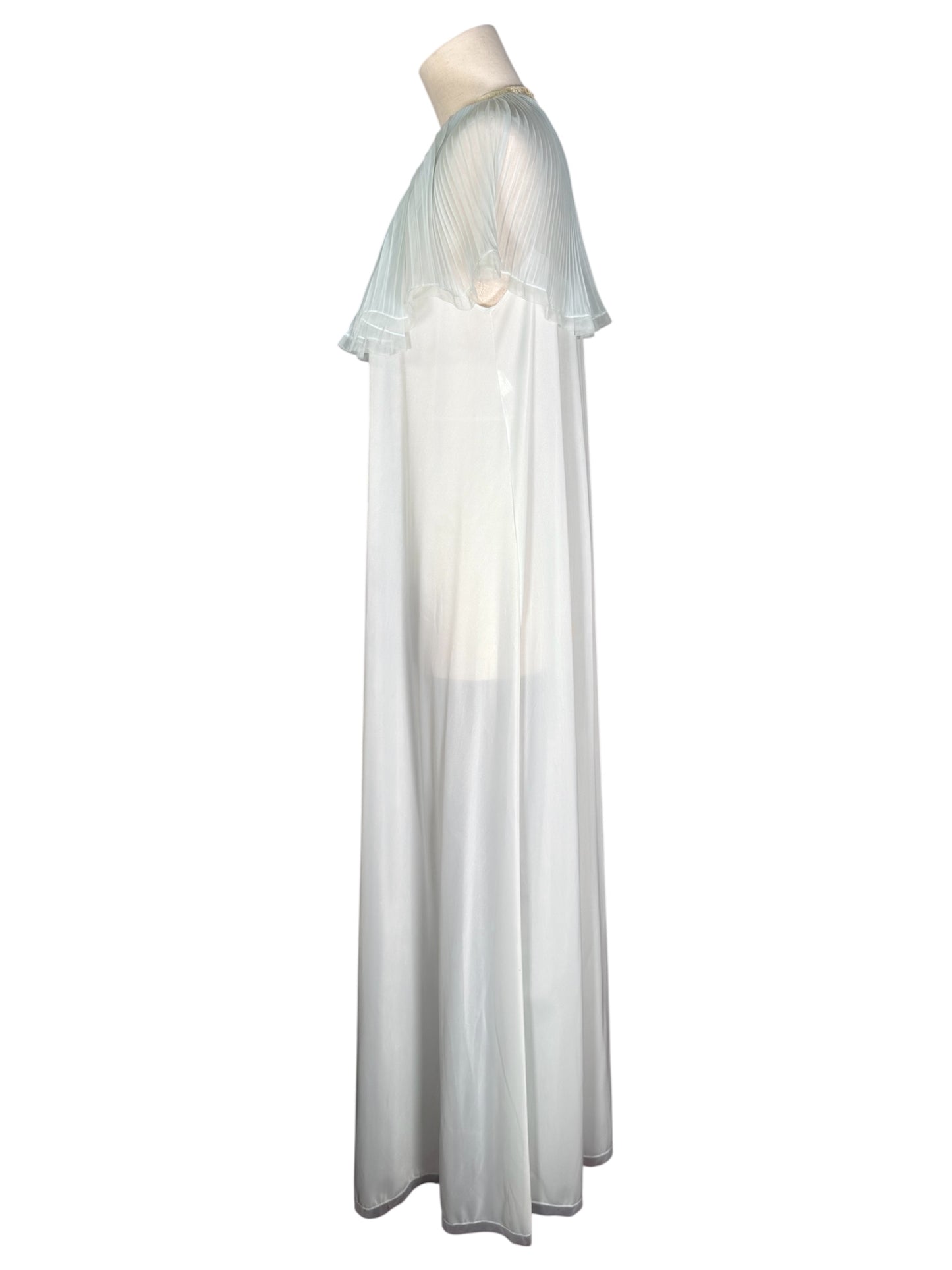 1970s Vanity Fair Sheer Nightgown With Pleated Capelet And Lace Trim