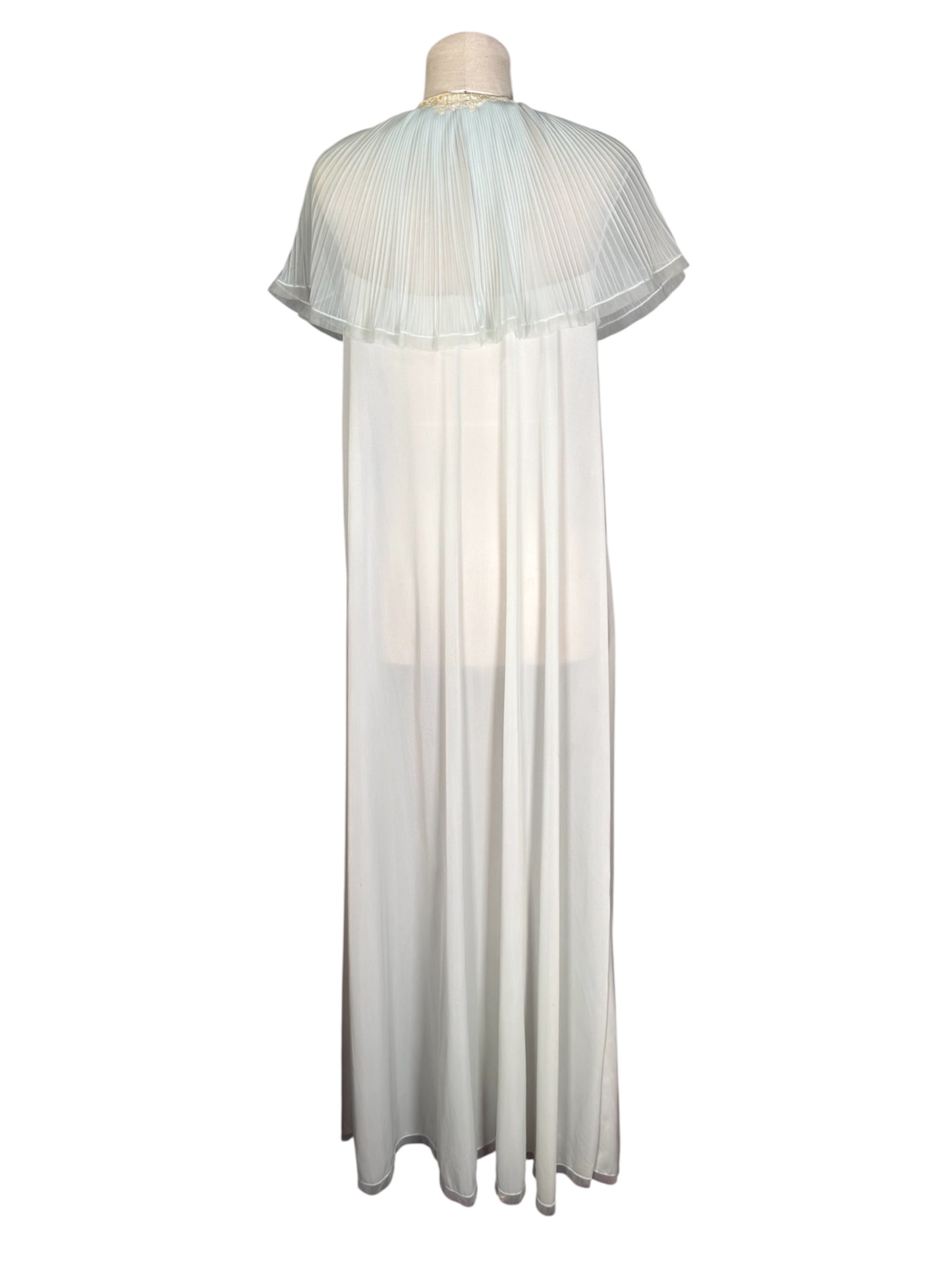 1970s Vanity Fair Sheer Nightgown With Pleated Capelet And Lace Trim