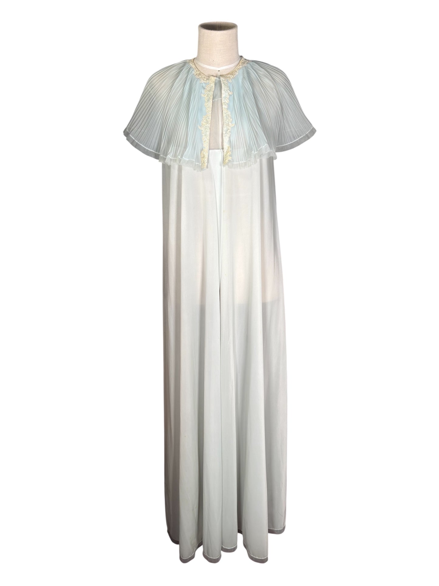 1970s Vanity Fair Sheer Nightgown With Pleated Capelet And Lace Trim