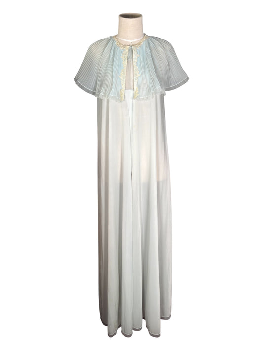 1970s Vanity Fair Sheer Nightgown With Pleated Capelet And Lace Trim