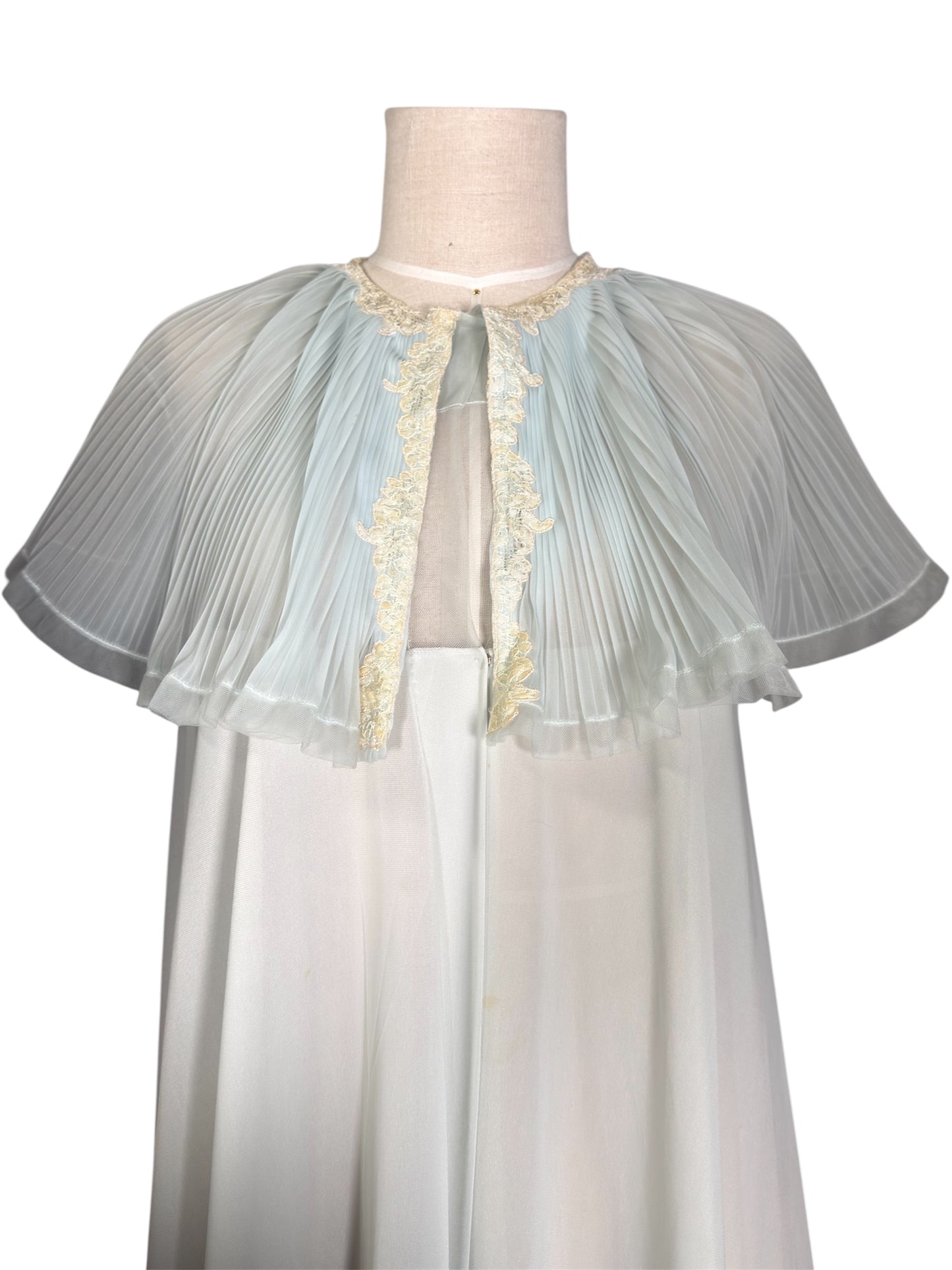 1970s Vanity Fair Sheer Nightgown With Pleated Capelet And Lace Trim