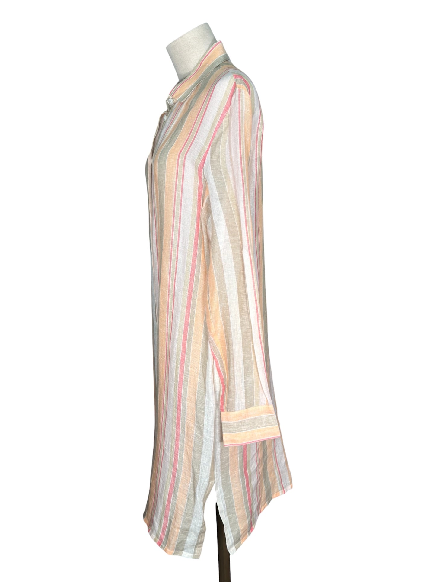 Modern Loro Piana Linen Shirt Dress Pastel Striped Button-Up