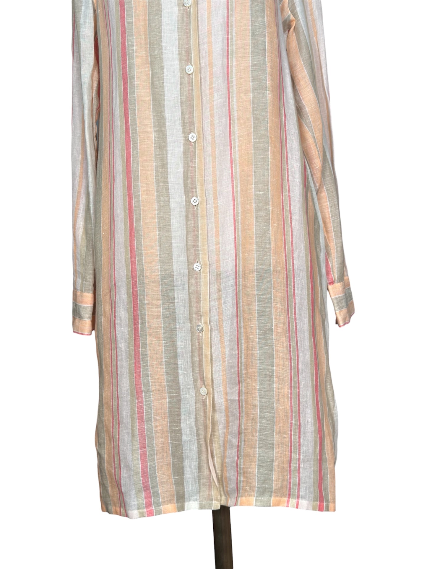 Modern Loro Piana Linen Shirt Dress Pastel Striped Button-Up