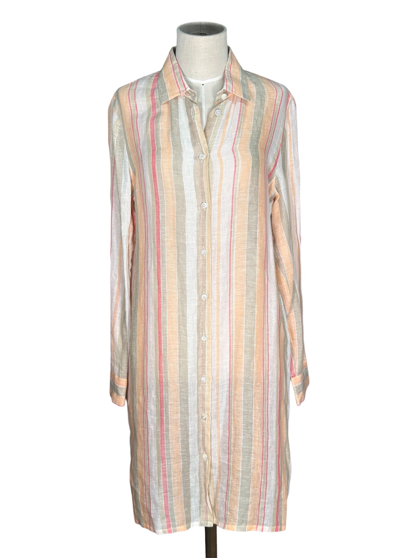Modern Loro Piana Linen Shirt Dress Pastel Striped Button-Up
