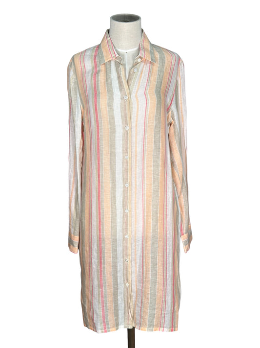 Modern Loro Piana Linen Shirt Dress Pastel Striped Button-Up