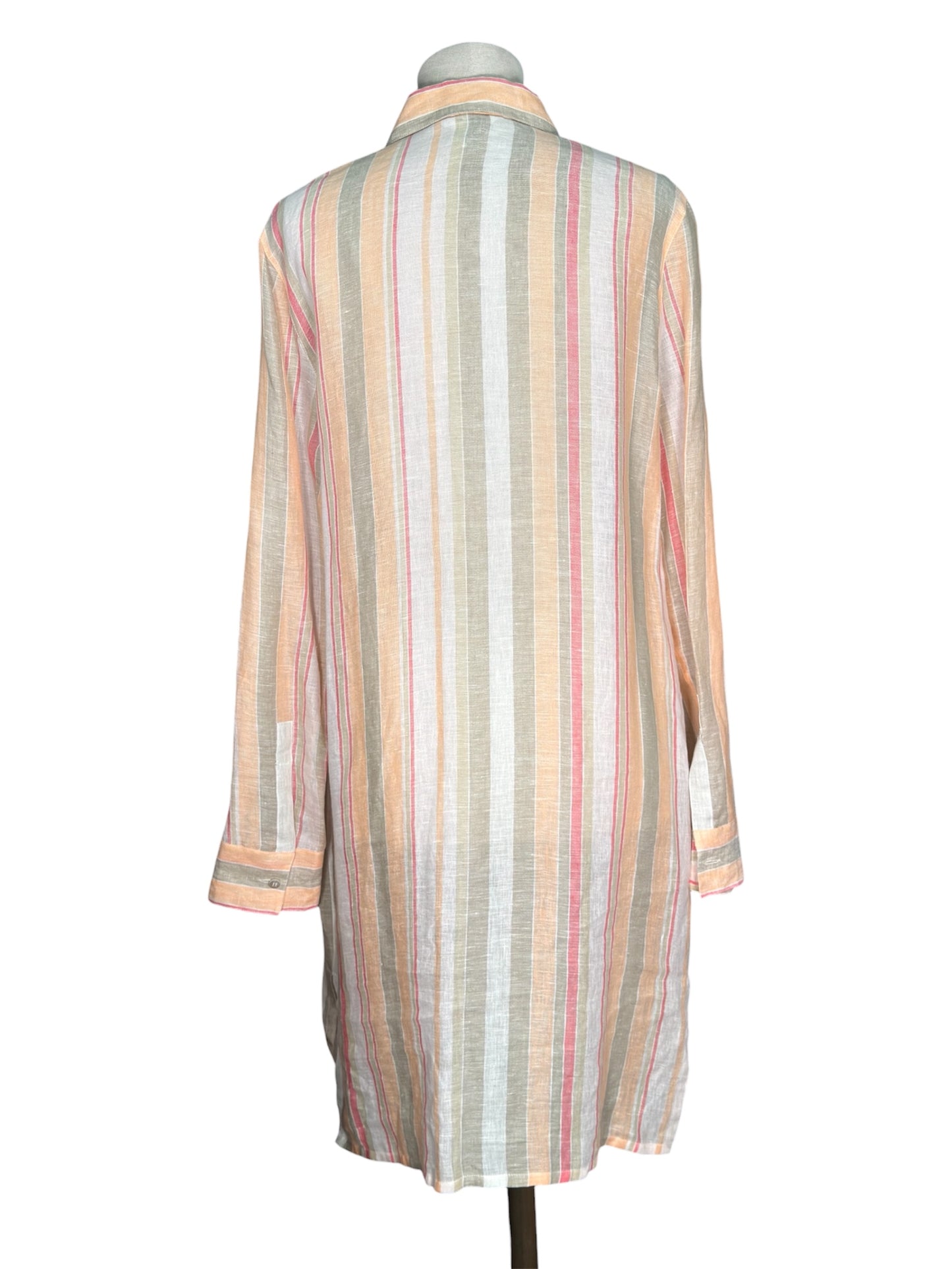 Modern Loro Piana Linen Shirt Dress Pastel Striped Button-Up