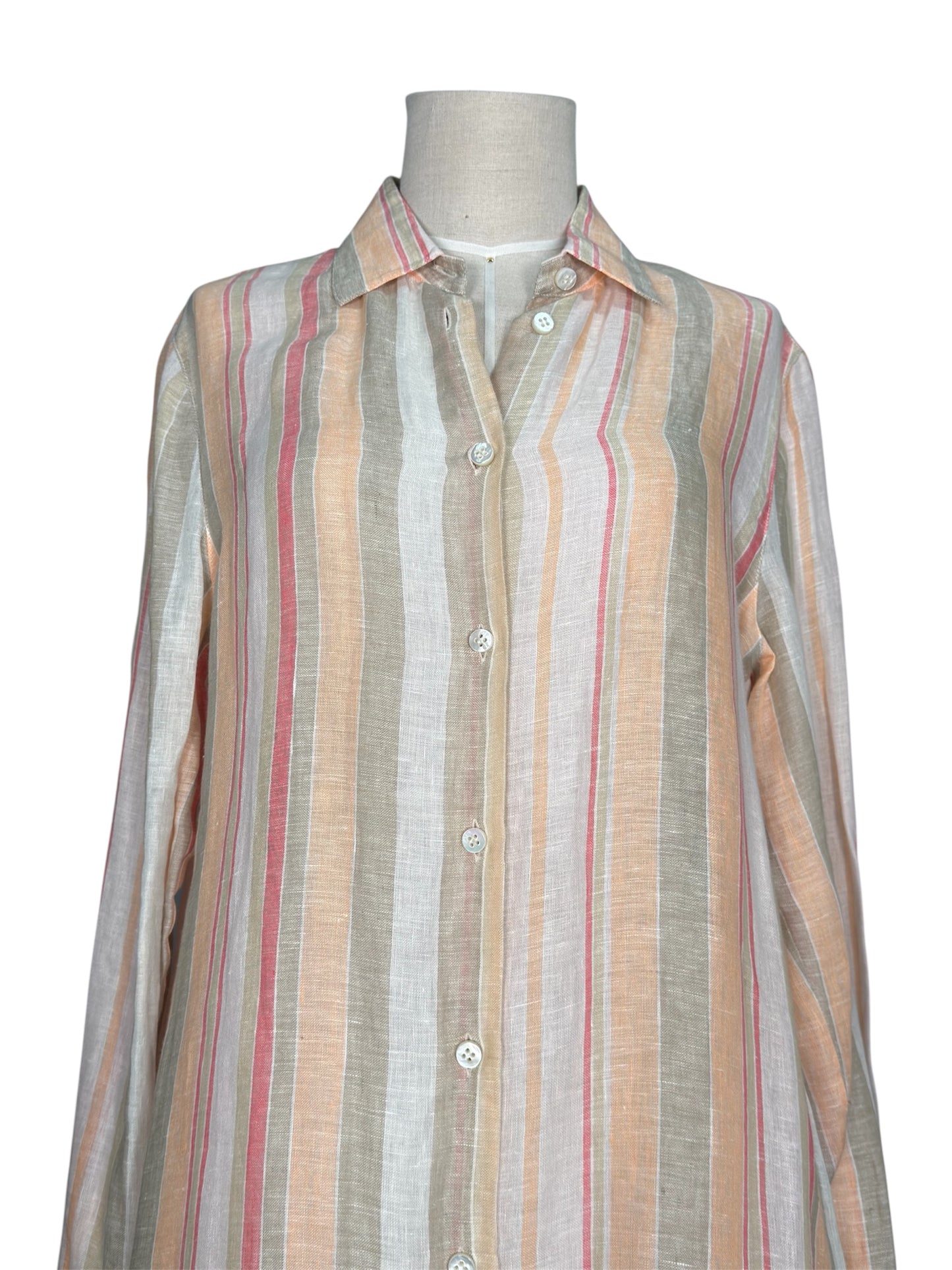 Modern Loro Piana Linen Shirt Dress Pastel Striped Button-Up