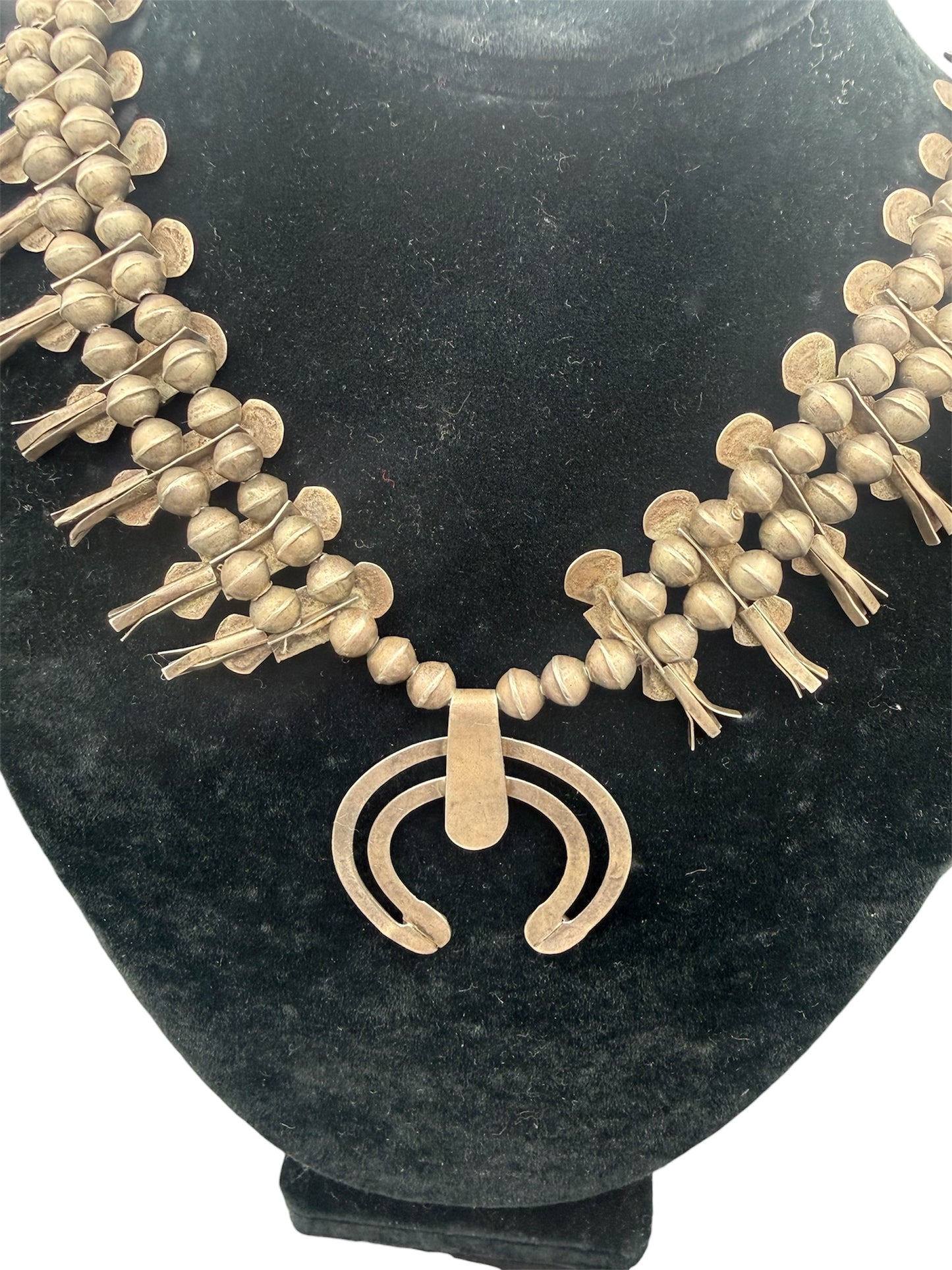 Vintage Southwestern/Native Sterling Silver And Turquoise Squash Blossom Necklace With Naja Pendant