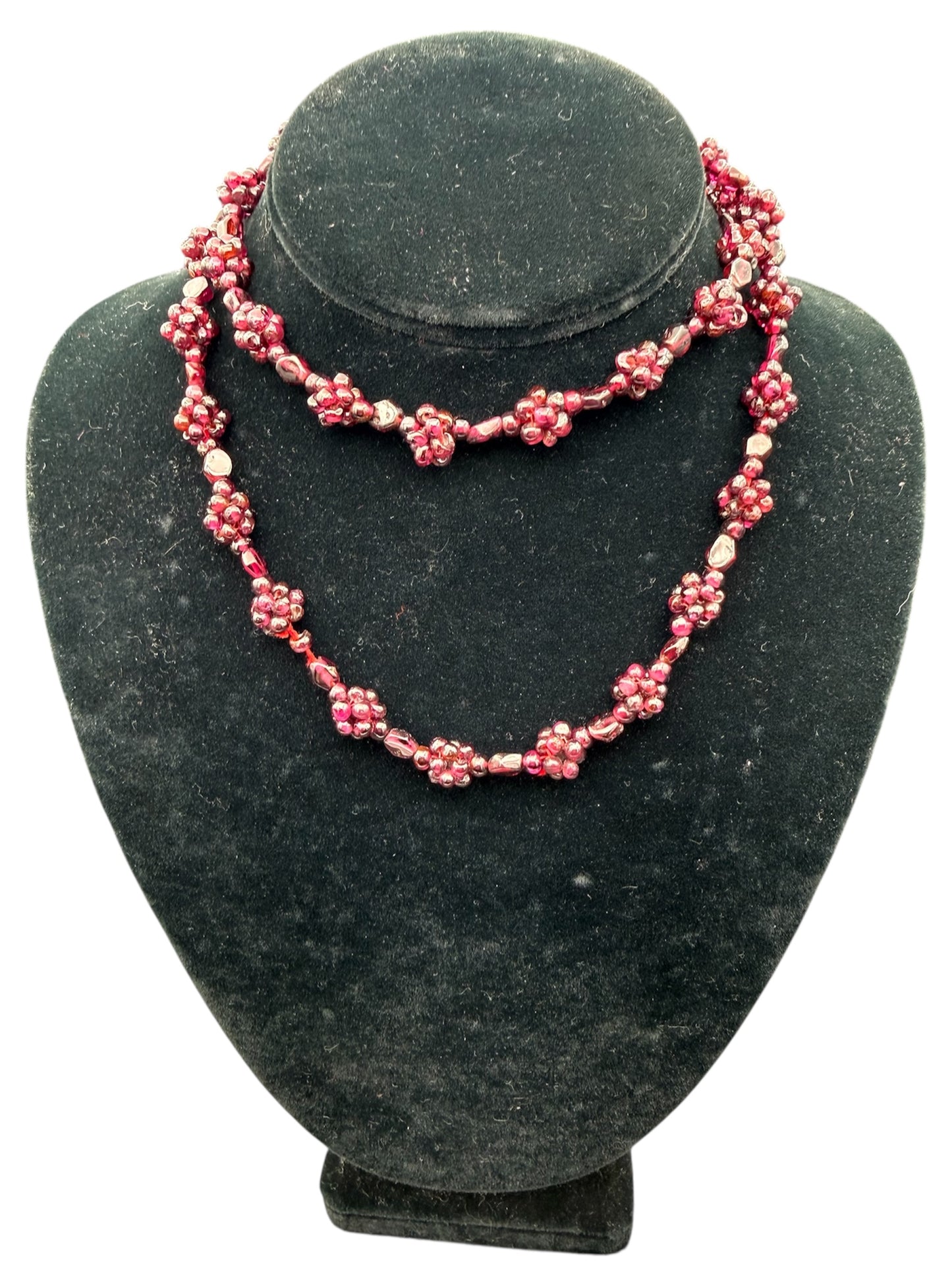 Vintage Grape Garnets Beaded Necklace Floral Cluster Design