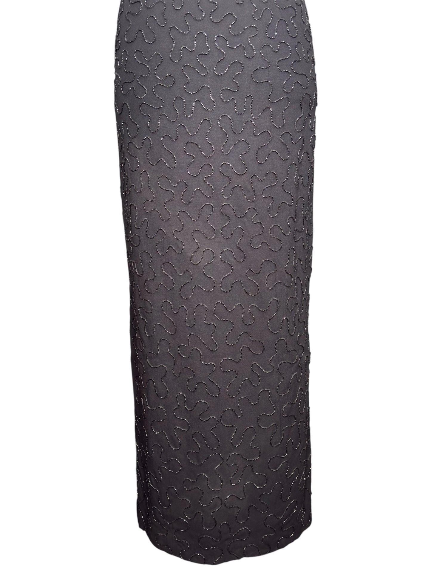 1950s Ceil Chapman Black Beaded Halter Gown With Crumb Catcher