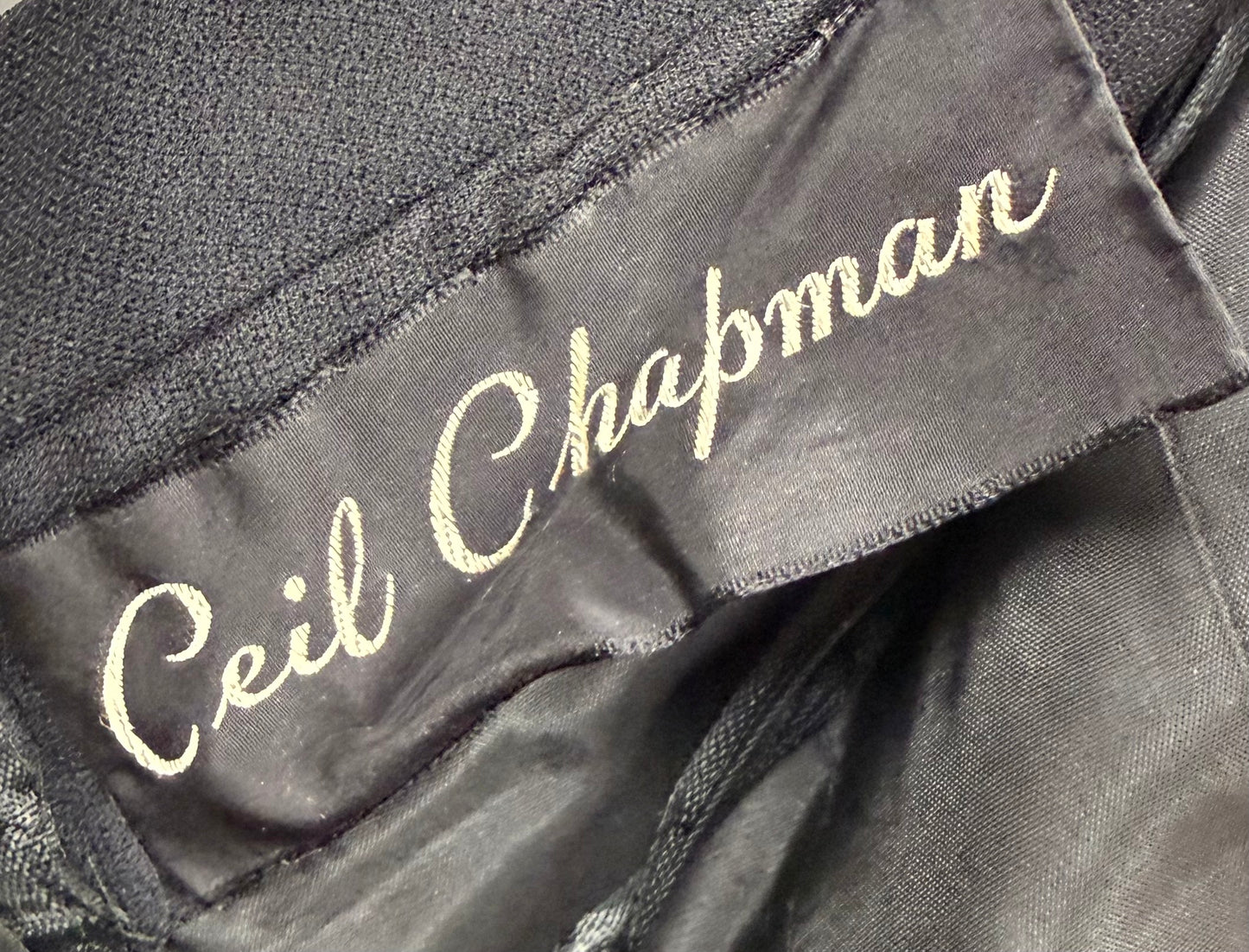 1950s Ceil Chapman Black Beaded Halter Gown With Crumb Catcher