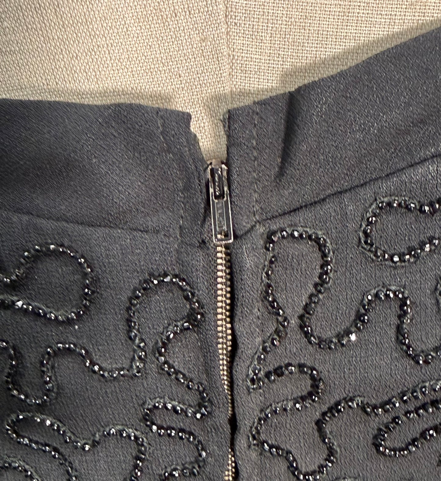 1950s Ceil Chapman Black Beaded Halter Gown With Crumb Catcher